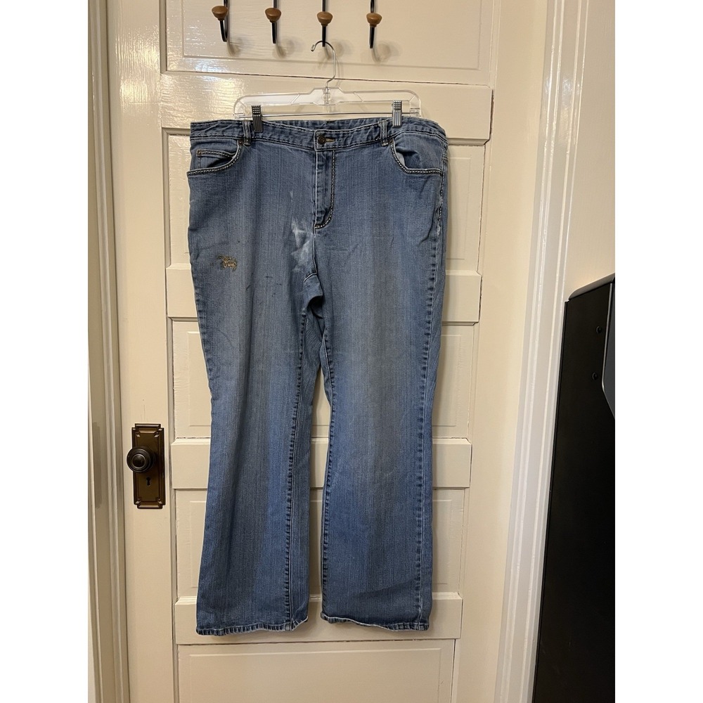 Michael Kors Women Plus Sz 22W Blue Jeans Straight Leg Stretch Denim Distressed